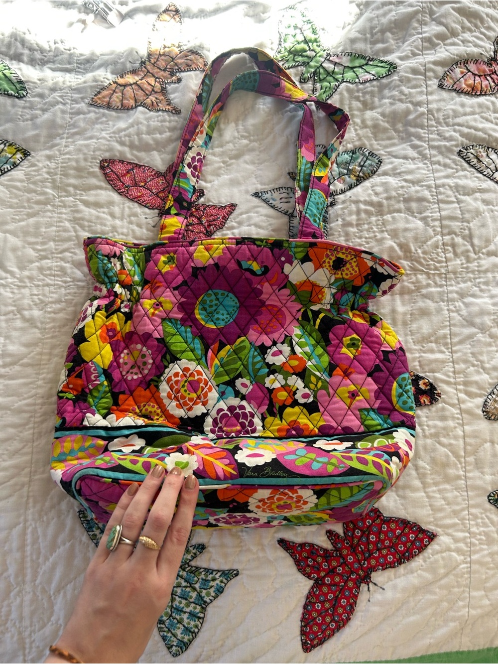 Vera Bradley Magenta Floral Quilted Tote with Multicolor Print